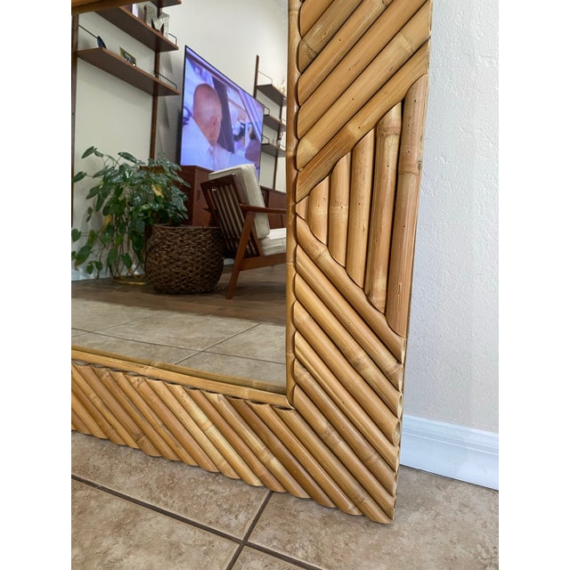 Boho Chic 1980s Boho Coastal Rectangular Bamboo Wall Mirror For Sale - Image 3 of 8