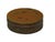 A vintage Chinese round lidded box, finely crafted with rich warm tones and detailed painted motifs. The cover depicts a...