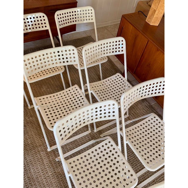 Metal A Vintage Set of 9 White Metal Chairs in the Style of Egon Eirmann, Made in France, Circa 1970s. For Sale - Image 7 of 16