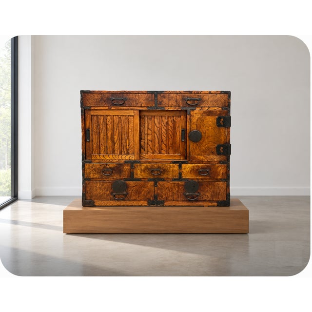 Antique Japanese Tansu Zelkova Wood Storage Cabinet, Iron Hardware, 10 Drawers (Late Meiji Period) For Sale - Image 4 of 13