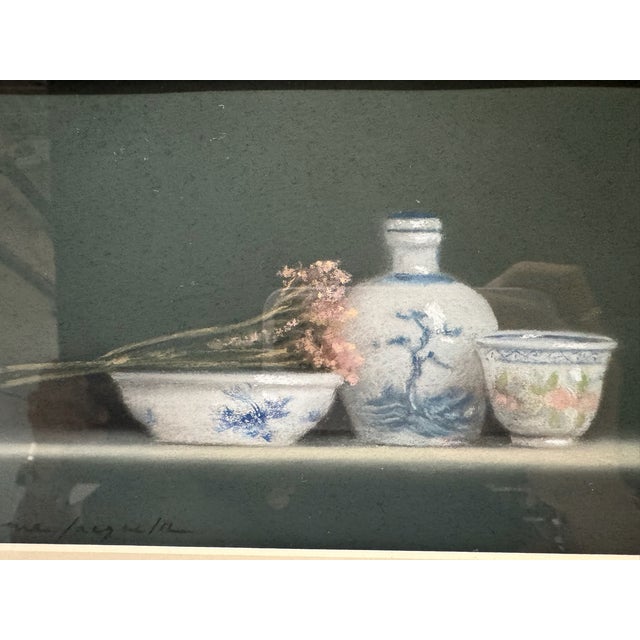 Contemporary Late 20th Century Pierre Jacquelin Signed Still Life Painting With Asian Porcelain, Gilt Frame For Sale - Image 3 of 10