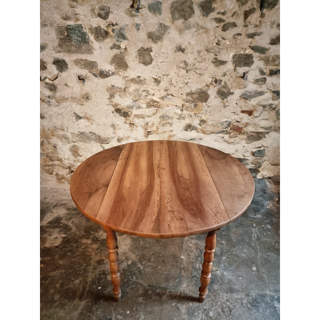 Antique French Round Walnut Drop-Leaf Dining Table, 1890s For Sale - Image 12 of 16
