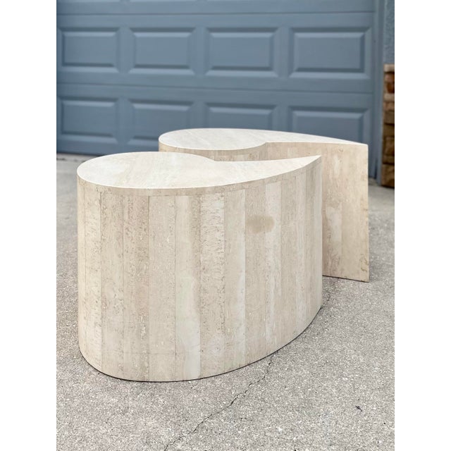 Off-white A Pair of Italian Modern ‘Quotation’ Travertine Coffee Tables For Sale - Image 8 of 12