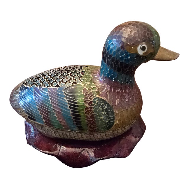 Vintage Chinese Plique a Jour Reticulated Duck Bird For Sale