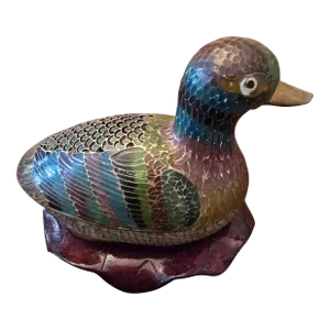 Vintage Chinese Plique a Jour Reticulated Duck Bird
