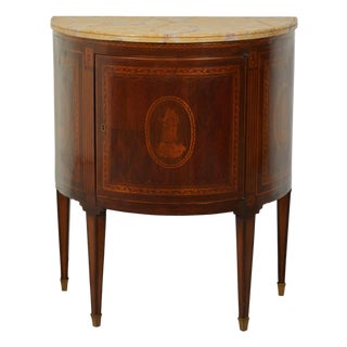 Italian Neoclassical 18th Century Walnut Demilune Cabinet with Marquetry Décor For Sale
