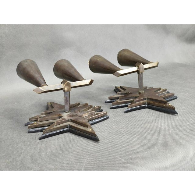 Czech Cubist Brass Wall Lights, Czechoslovakia, 1920s, Set of 2 For Sale - Image 4 of 13
