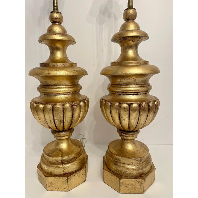 Carved Gilt Lamps - A Pair For Sale - Image 9 of 11