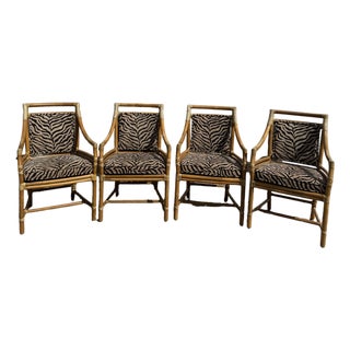 Vintage McGuire Target Back Rattan Dining Armchairs — Set of 4 For Sale