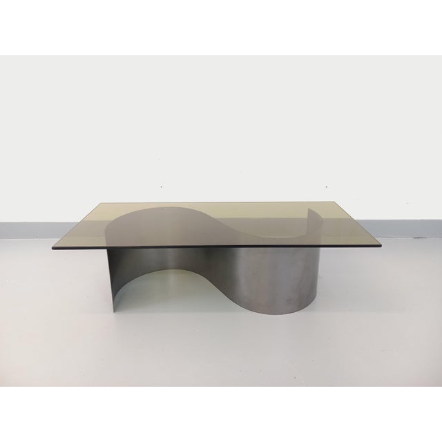 Vintage Space Age Rectangular Coffee Table in Steel and Smoked Glass, 1970s For Sale - Image 9 of 17