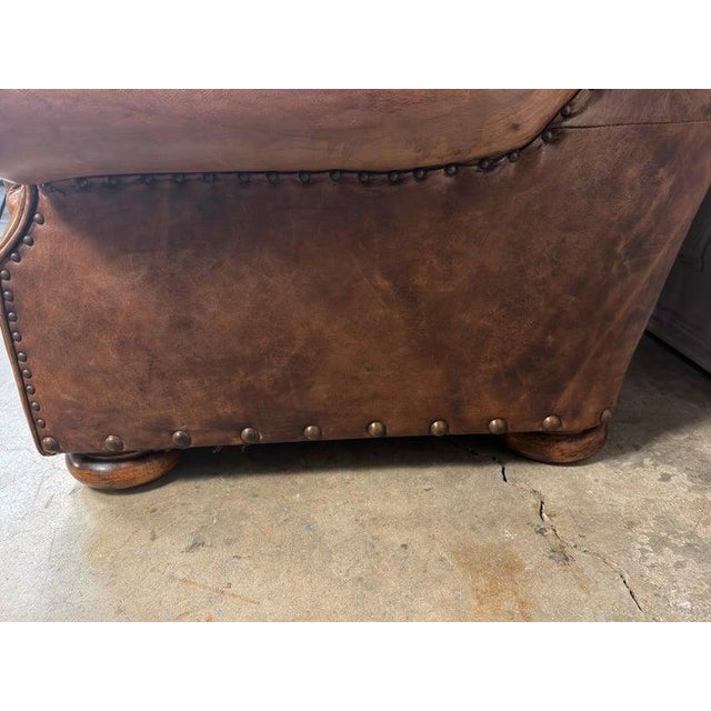 Pair of English Library Club Chairs in Hand-Finished Cognac Leather For Sale - Image 11 of 18