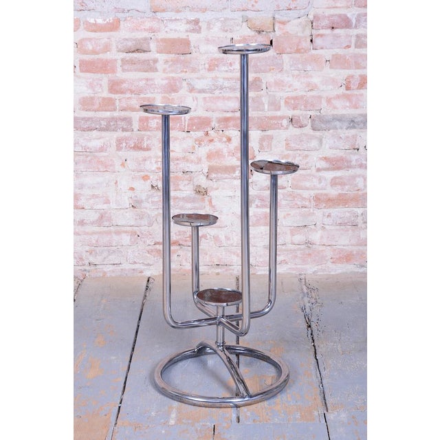 Bauhaus Flower Stand in Chrome and Glass from Vichr & Co., Czech, 1930s For Sale - Image 6 of 8