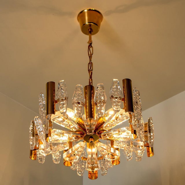 Large Glass and Brass Chandelier by Orrefors, 1960s For Sale - Image 13 of 18