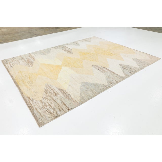 Modern Moroccan Style Wool Rug With Diamond and Zigzag Motifs in Neutral Tones For Sale - Image 4 of 11