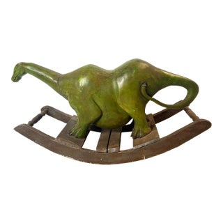 Antique Hand Carved Wooden Dinosaur - Folk Art Children's Rocker For Sale