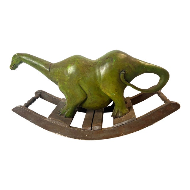 Antique Hand Carved Wooden Dinosaur - Folk Art Children's Rocker For Sale