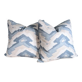 Thibaut Deco Mountain Pillows in Aqua- Set of 2 For Sale
