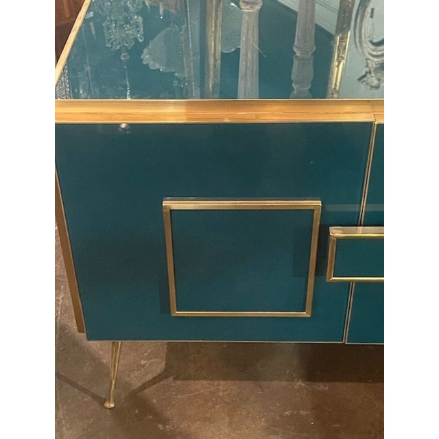 Modern Murano Glass and Brass Cabinet in Peacock Plume Green For Sale - Image 4 of 6