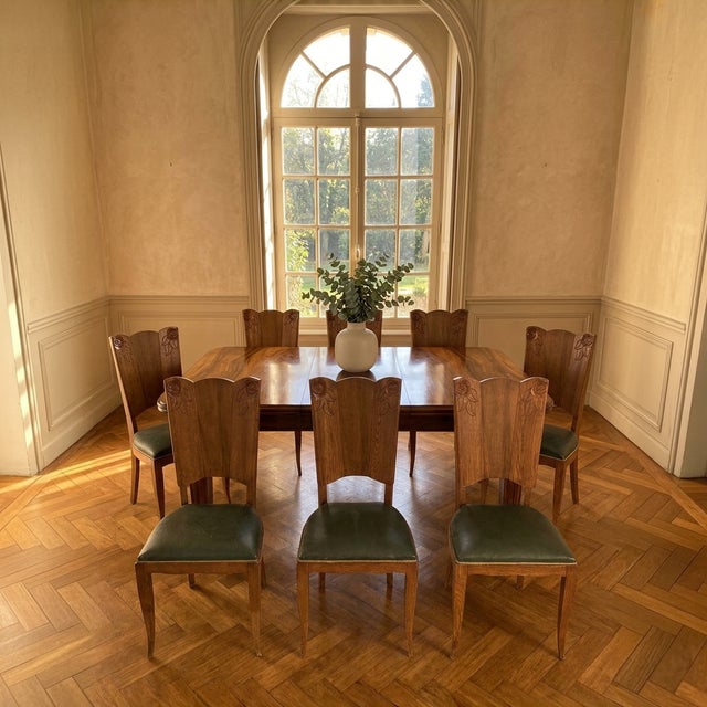 Brown Art Nouveau Dining Chairs in Oak with Carved Rose Motifs, 1920, Set of 6 For Sale - Image 8 of 9