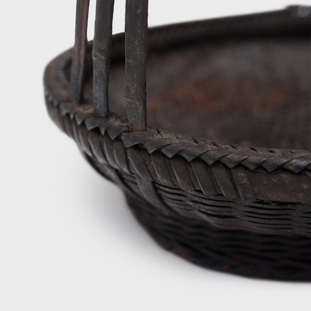 Chinese Woven Bamboo Flower Basket, C. 1940 For Sale - Image 4 of 5