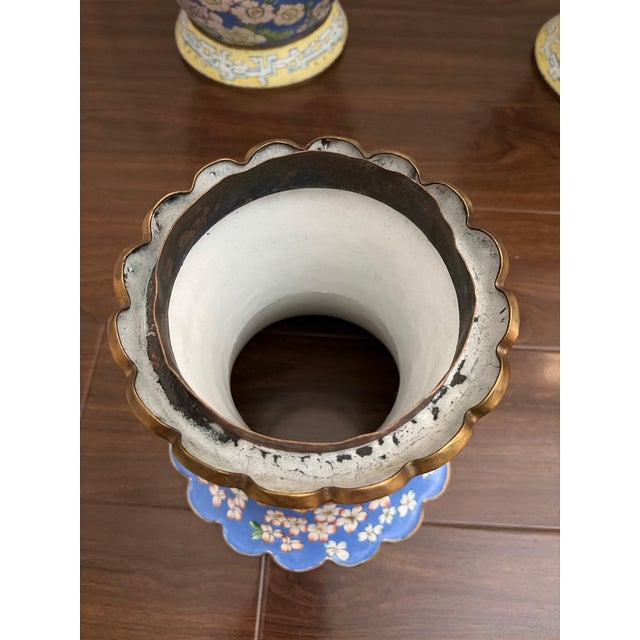 A Magnificent & Monumental Pair of Chinese Canton Enamel "Hundred Flowers" Vases For Sale In Palm Springs - Image 6 of 9