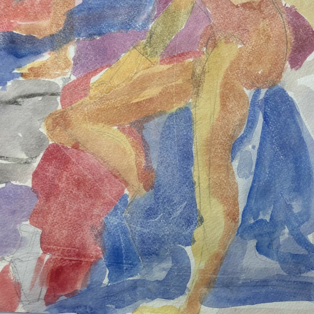 Abstract 1980’s Vintage Original Abstract Expressionist Double Figure With Sales Watercolor Painting Double Sided For Sale - Image 3 of 4