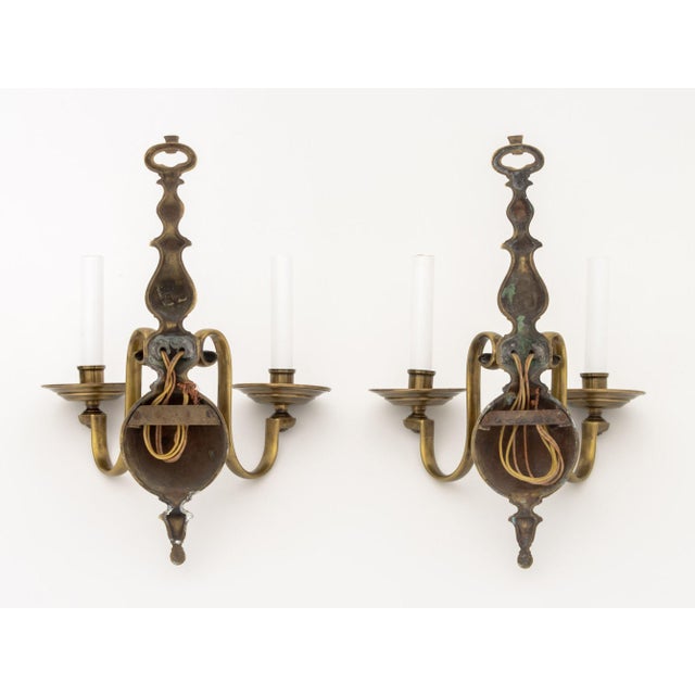 Dutch Style Bronze Three-Branch Wall Sconces - Pair For Sale - Image 9 of 9