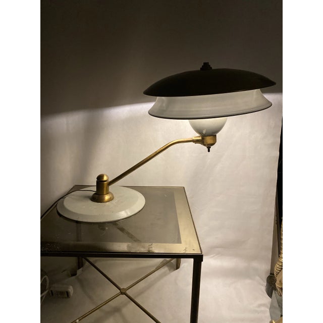 Art deco UFO desk lamp with extending arm swings around left, right. Perfect lighting for a desk gives nice downwards glow...