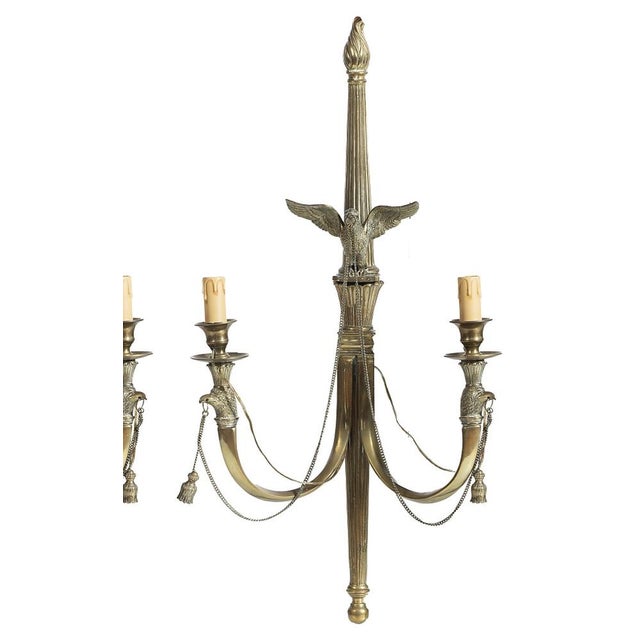 Lighting - Pair of wall lights. In 20th-century brass, Empire style. Length: 70 cm Up to 250V (Europe/UK Standard).The...