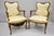 Vintage Hollywood Regency French Louis Style Drape Carved Arm Chairs - a Pair. Item features open drape carved arms,...