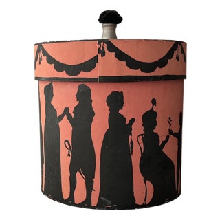 Vintage Oval Wallpaper Box by Atelier of Hudson, New York With Black Regency Silhouettes on a Pink Ground For Sale