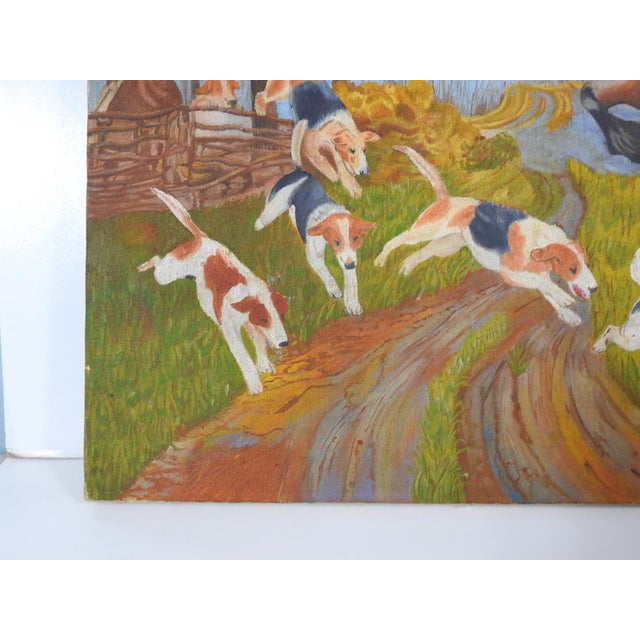 Early 20th Century Early 20th Century Folk Art Horses and Hounds Painting For Sale - Image 5 of 10