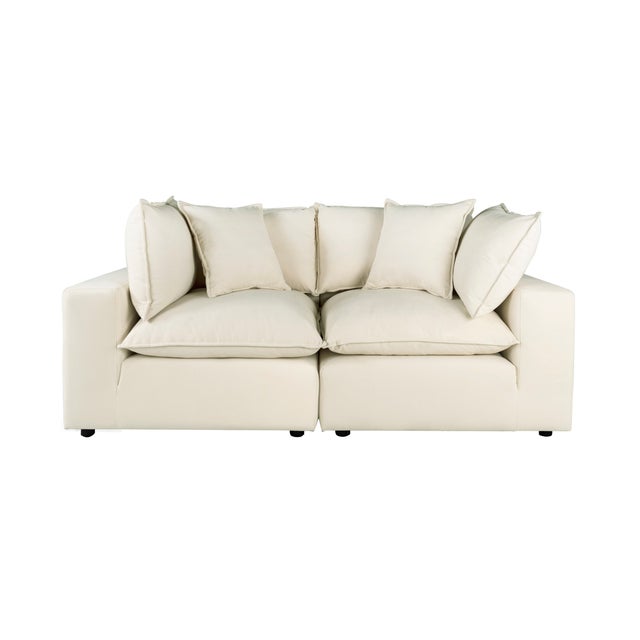 Boho Chic Cali Natural Performance Fabric Modular Loveseat For Sale - Image 3 of 8