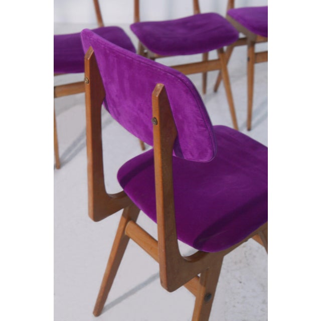 Mid-Century Modern Italian Chairs in Purple Velvet, 1960, Set of 6 For Sale - Image 9 of 13