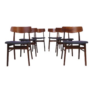 Set of 10 Mid-Century Danish Teak Dining Chairs in Purple Wool Textile For Sale