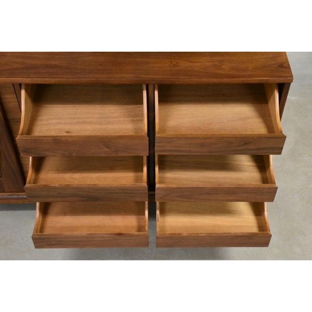 1960s Refinished Walnut and Burl Long 78” Dresser by Young Manufacturing For Sale - Image 9 of 9