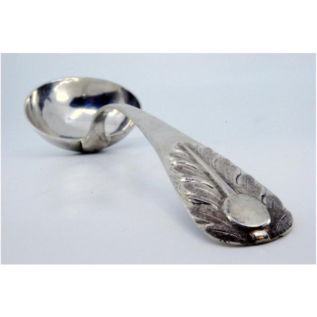 Silver Soup Ladle with Acanthus Leaf Handle Relief and Monogram Card For Sale - Image 3 of 9