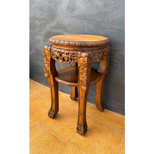 Chinese Carved Hardwood Side Table, Mid-20th Century For Sale - Image 4 of 11