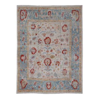 Large Hand Knotted Oushak Turkish Rug by Keivan Woven Arts, 12'8" X 16'10" For Sale