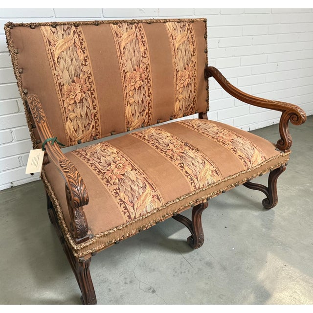 Antique 19c French Carved Walnut & Tapestry Sofa Settee.