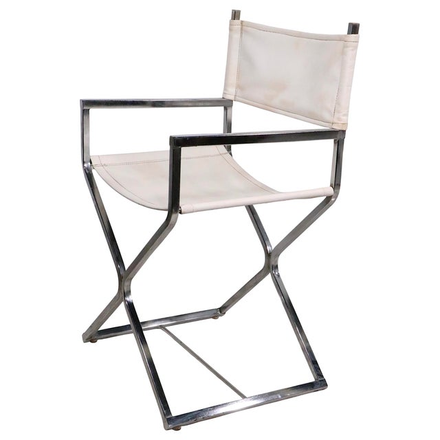 White Mid 20th Century Hollywood Regency Chrome and Vinyl Directors Chairs In For Sale - Image 8 of 18
