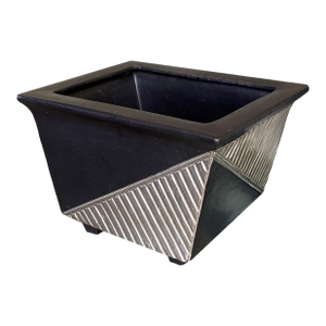 1980s Ron Dier Postmodern Ceramic "Theta" Planter With Matte Black and Platinum Glaze