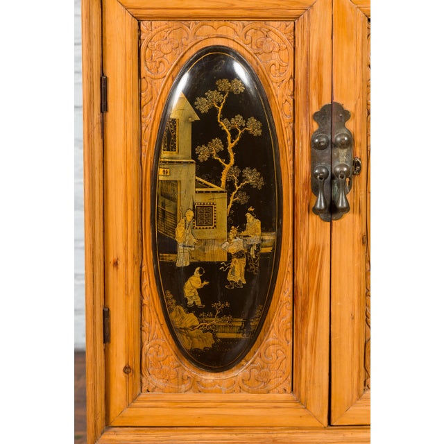 Asian 19th Century Chinese Qing Dynasty Tall Wooden Chinoiserie Panel Cabinet For Sale - Image 3 of 13