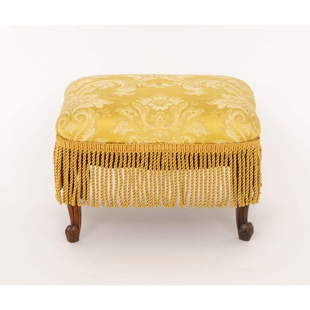 Wood Louis XV Style Yellow Damask Upholstered Ottoman For Sale - Image 7 of 9