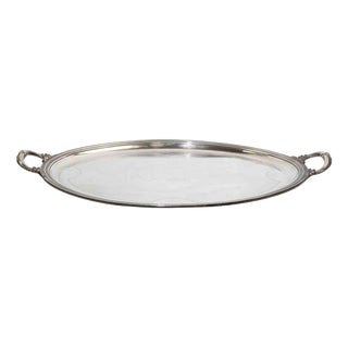 Large Vintage Silver-Plated Oval Serving Tray with Ornate Handles from Christofle, 1970s For Sale