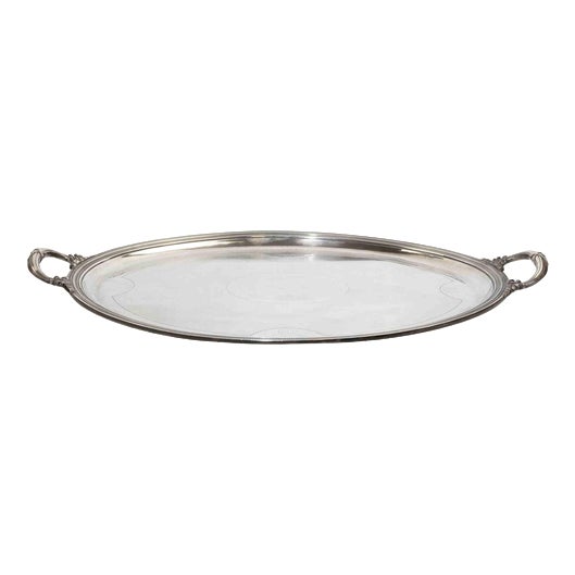 Large Vintage Silver-Plated Oval Serving Tray with Ornate Handles from Christofle, 1970s For Sale