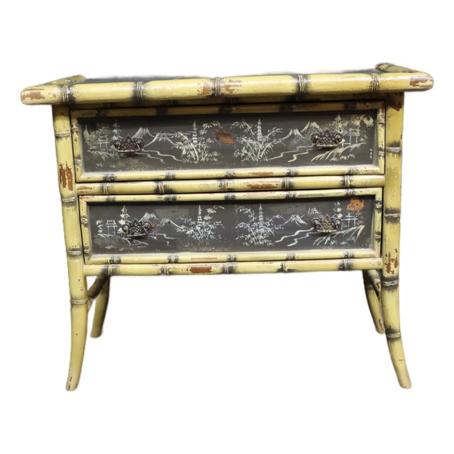 Mid-Century Chinoiserie Faux Bamboo Two-Drawer Console Chest For Sale