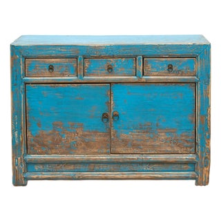 Charming Vintage Cerulean Asian Sideboard For Sale