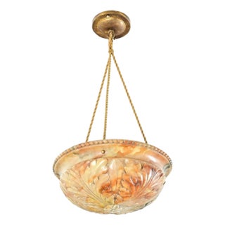 French Art Deco Carved Alabaster Pendant Light For Sale