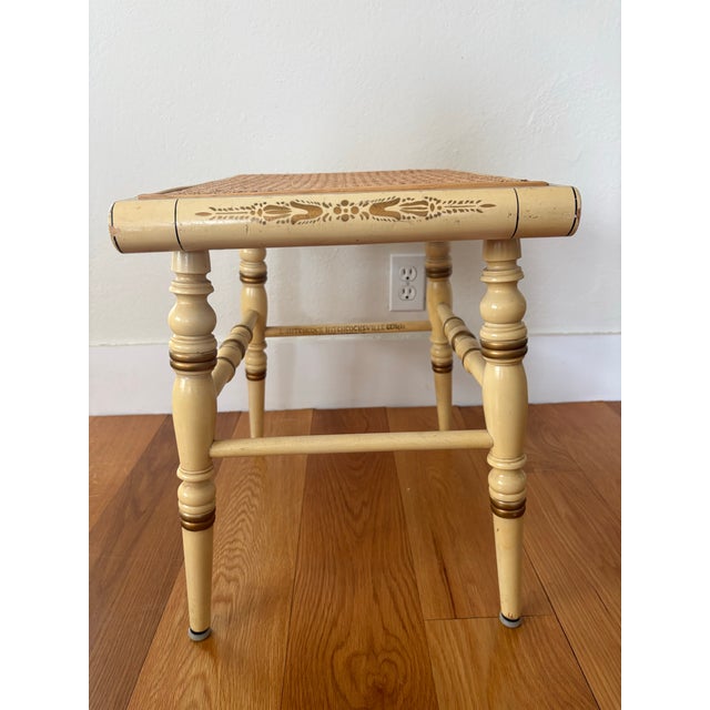 1950s Genuine Hitchcock Bench Federal Style Cream Color With Stenciled Details and Cane Seat For Sale - Image 12 of 12